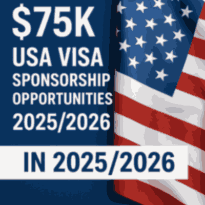 Provide me a very simple to download featured image for this title $75k USA Visa Sponsorship Opportunities