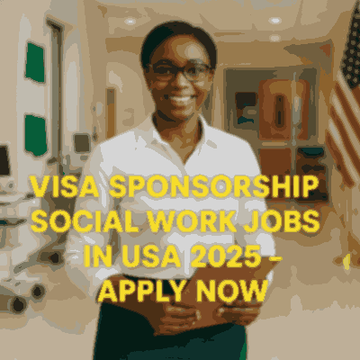 Visa Sponsorship Social Work Jobs in USA: A Foreign social worker standing confidently in a U.S. hospital with documents in hand, ready for a sponsored job in America